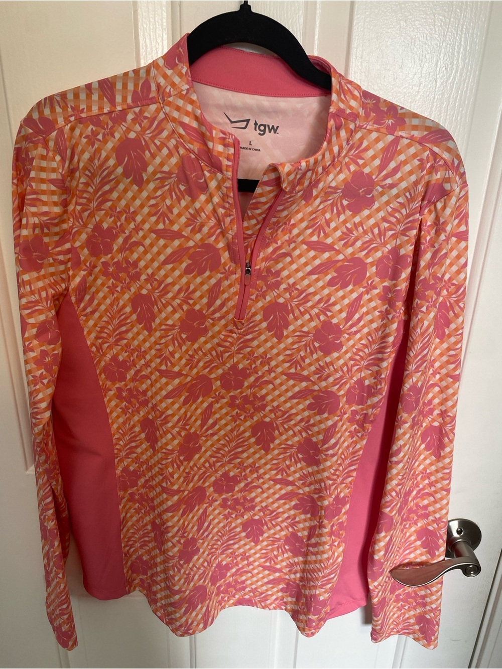 TGW Women's Pink & Orange Floral Quarter-Zip Long Sleeve Top